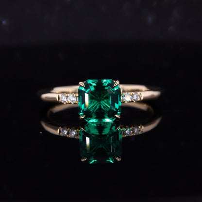 Asscher cut emerald Engagement Ring 14k Solid Gold Natural Emerald Wedding Ring Unique Vintage Green Emerald Engagement Rings For Women