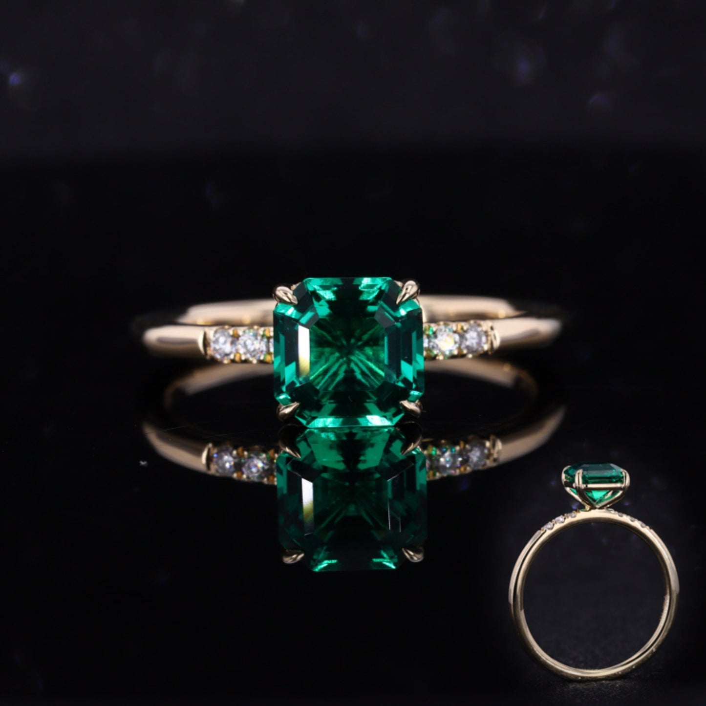 Asscher cut emerald Engagement Ring 14k Solid Gold Natural Emerald Wedding Ring Unique Vintage Green Emerald Engagement Rings For Women