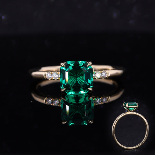 Anillo de compromiso con esmeralda de talla Asscher Anillo de bodas con esmeralda natural en oro macizo de 14 k Anillos de compromiso con esmeralda verde vintage únicos para mujeres