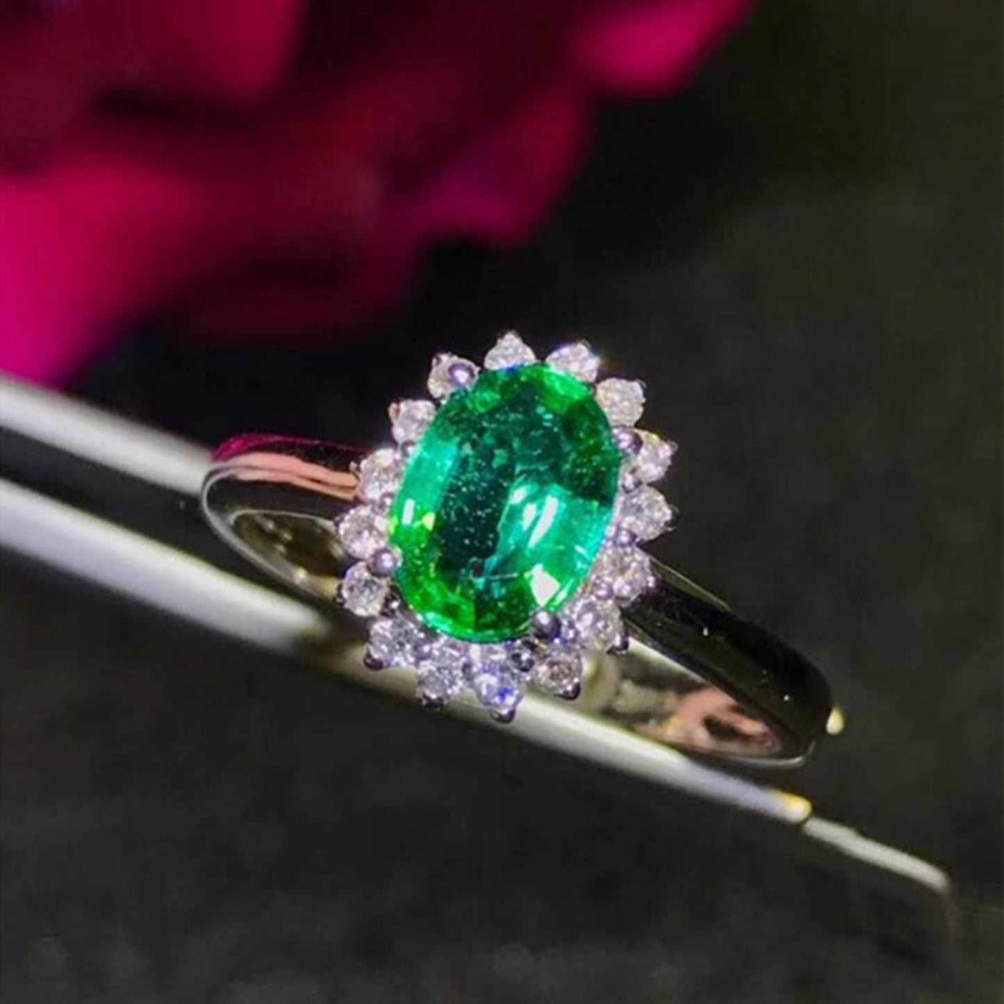 Art Deco Emerald Statement Ring, Unique Emerald Gold Wedding Ring, Natural Emerald Engagement Ring, Vintage Emerald Diamond Promise Ring