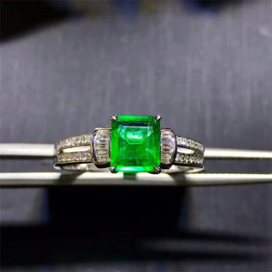 South Africa diamond 0.8ct Natural Green Emerald Engagement Ring Natural Stone Bridal Wedding Ring Natural Emerald Engagement Ring