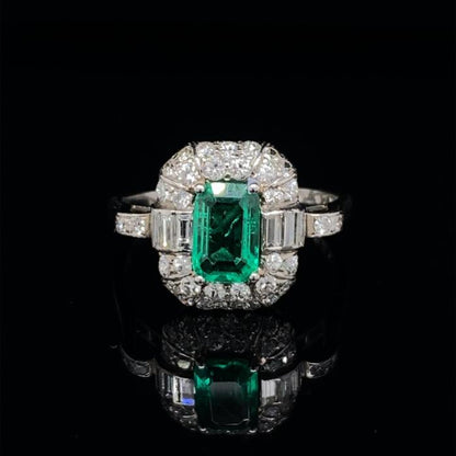 Halo Emerald Engagement Ring, Natural Emerald Wedding Ring, Unique Emerald Promise Ring, Art Deco Emerald Diamond Statement Ring For Her