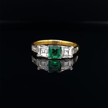 3 Stone princess Cut Emerald Engagement Ring Unique Vintage Emerald Wedding Ring 14K Gold Natural Emerald Promise Ring Anniversary Ring