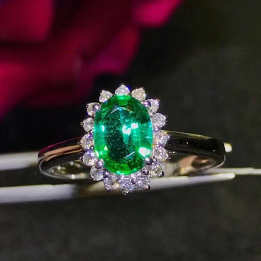 Art Deco Emerald Statement Ring, Unique Emerald Gold Wedding Ring, Natural Emerald Engagement Ring, Vintage Emerald Diamond Promise Ring