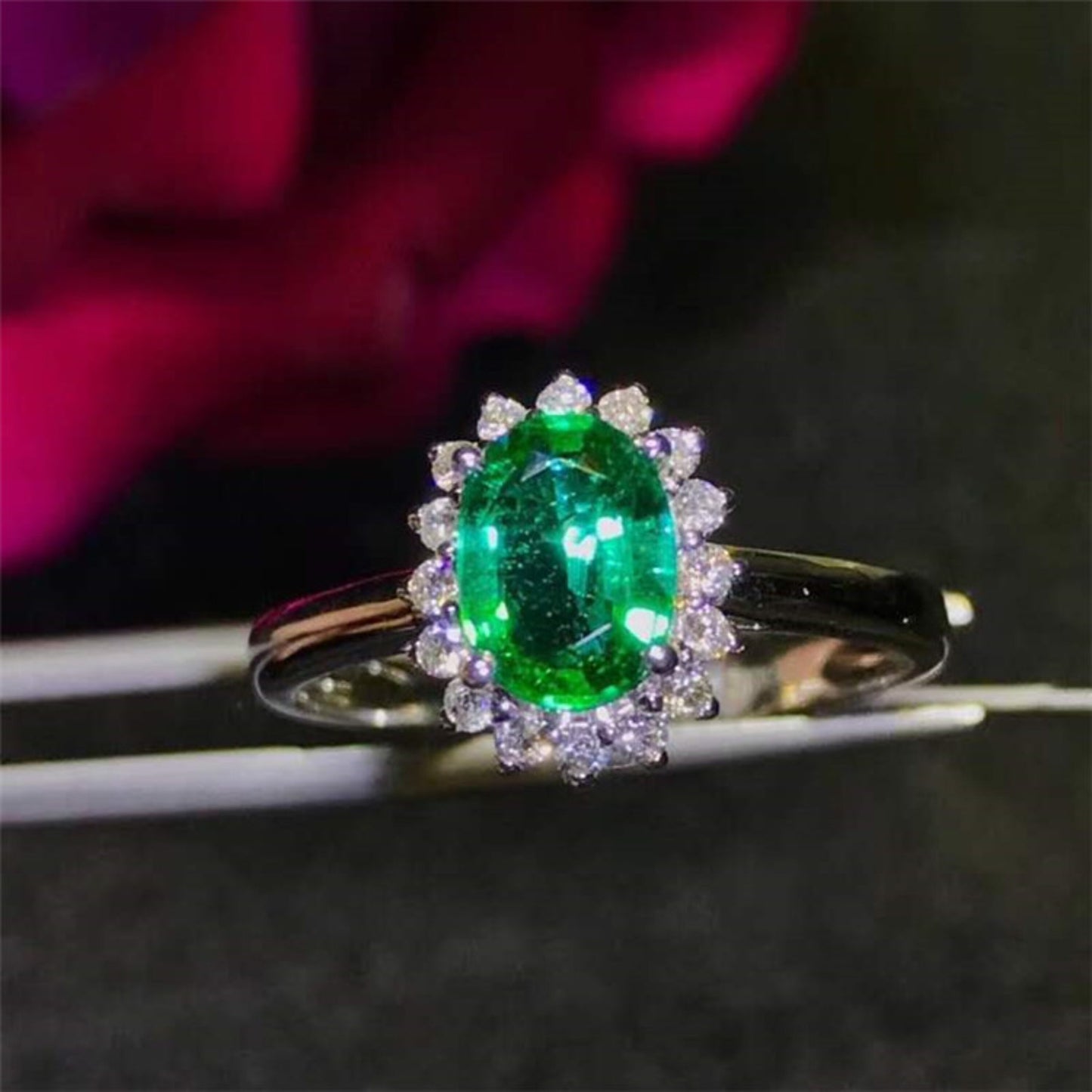 Art Deco Emerald Statement Ring, Unique Emerald Gold Wedding Ring, Natural Emerald Engagement Ring, Vintage Emerald Diamond Promise Ring