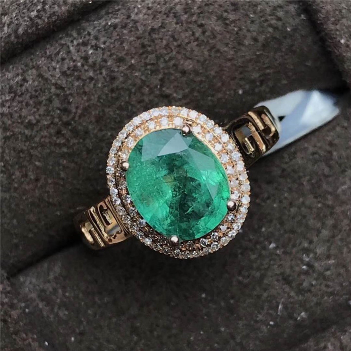 1.63CT Natural Green Emerald Engagement Ring 14K Gold Natural Emerald Wedding Ring | Unique Art Deco Emerald Engagement