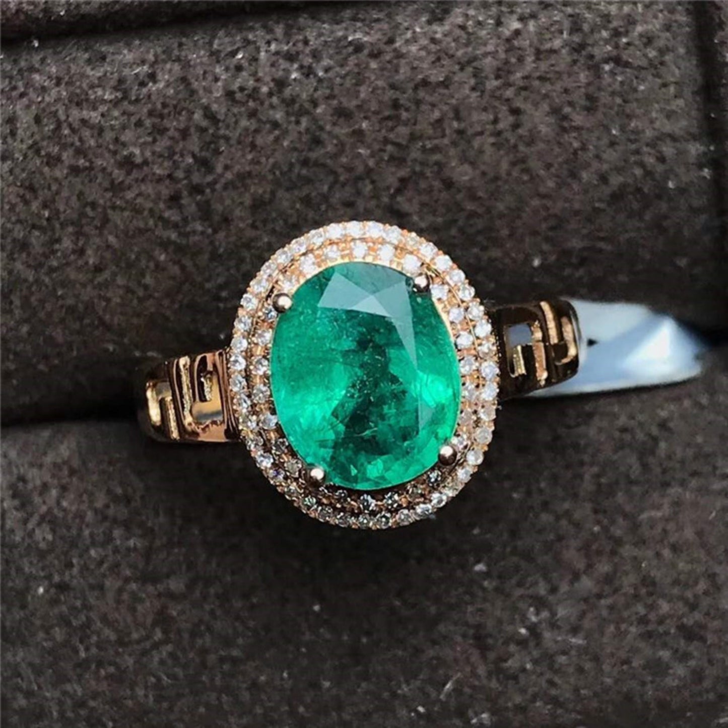 1.63CT Natural Green Emerald Engagement Ring 14K Gold Natural Emerald Wedding Ring | Unique Art Deco Emerald Engagement