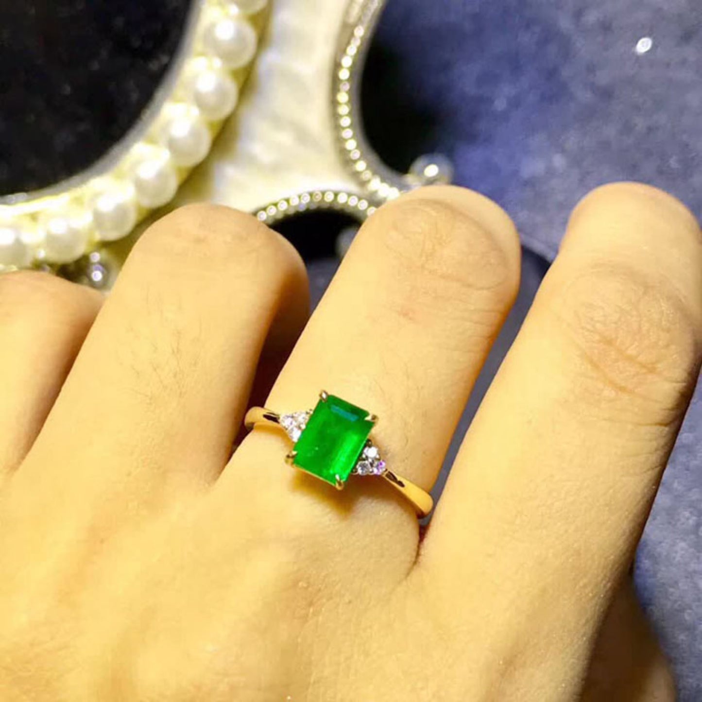 14k Yellow Gold Natural Green Emerald Engagement Ring Bridal Emerald Wedding Ring Natural Emerald Engagement Ring Diamond Ring, Promise Ring