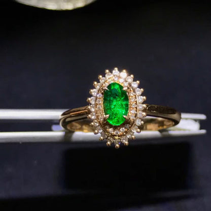 Halo Emerald Engagement Ring. Natural Emerald Gold Wedding Ring, Antique Emerald Statement Ring, Vintage Emerald Diamond Promise Ring