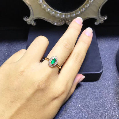 Halo Emerald Engagement Ring. Natural Emerald Gold Wedding Ring, Antique Emerald Statement Ring, Vintage Emerald Diamond Promise Ring