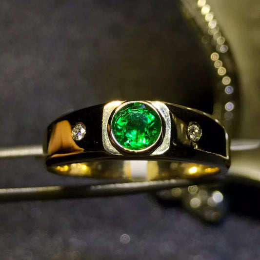 14K Gold Emerald Statement Ring, Unique Emerald Wedding Ring, Art Deco Emerald Engagement Ring, Natural Emerald Diamond Promise Ring For Her