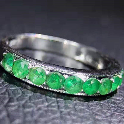 18k White Gold South Africa Diamond 0.31ct Natural Green Emerald Half Eternity Real Natural Emerald Wedding Band