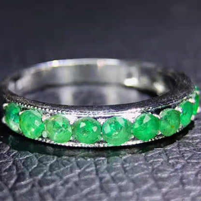 18k White Gold South Africa Diamond 0.31ct Natural Green Emerald Half Eternity Real Natural Emerald Wedding Band