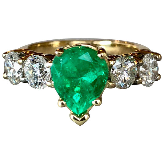 Art Deco Emerald Engagement Ring, 14K Gold Emerald Wedding Ring, Antique Emerald Statement Ring, Natural Emerald Diamond Promise Ring