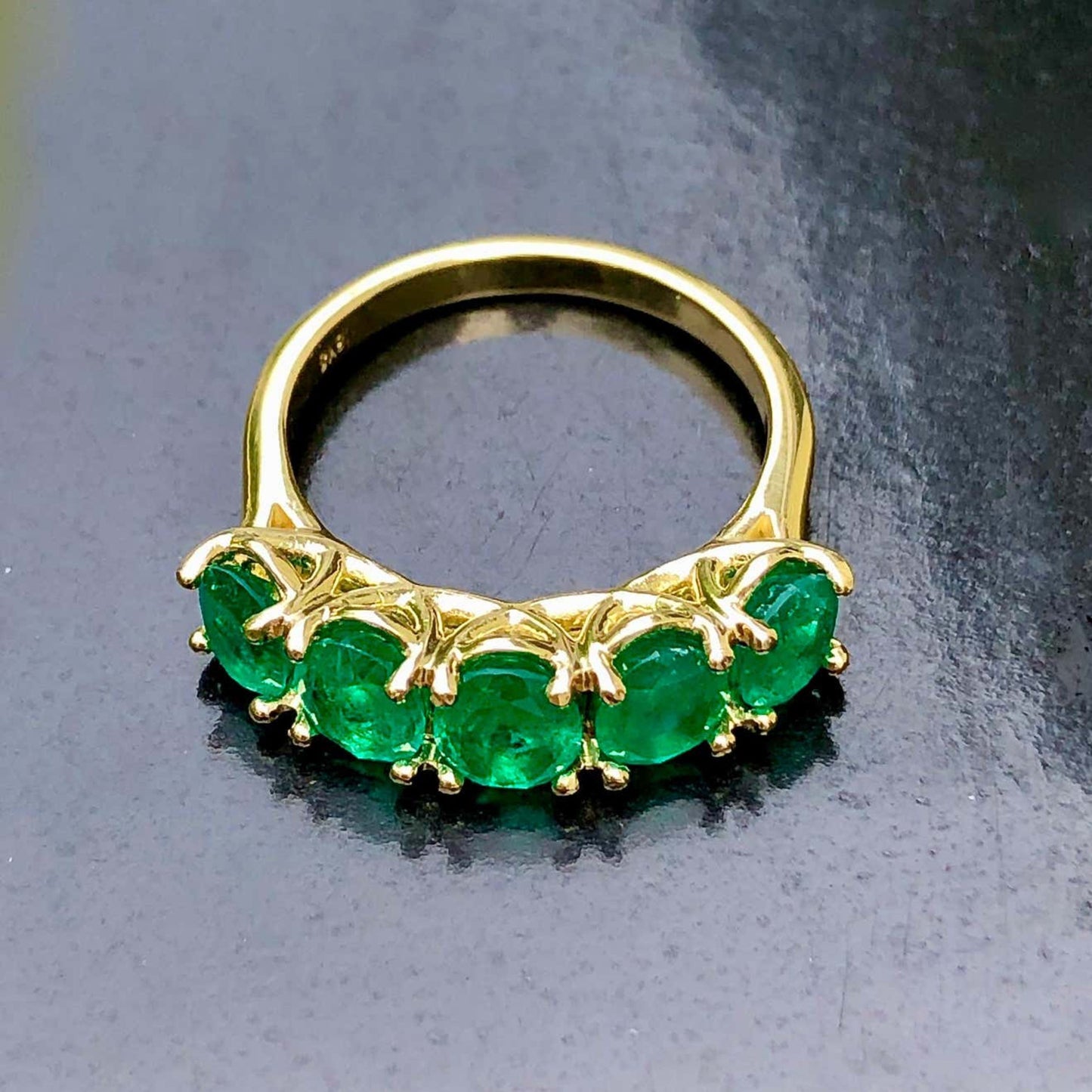 5 Stone Natural Emerald Wedding Band Engagement Ring, Unique Bridal Vintage Emerald Wedding Ring For Her, Antique Promise Ring Gift For Her