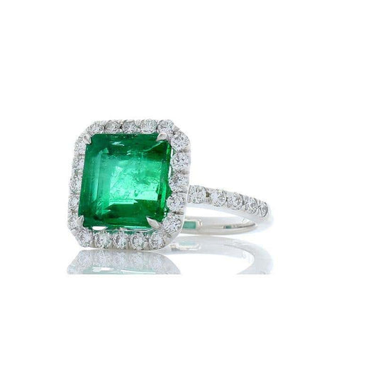 6 CT Colombian Emerald Halo Engagement Ring, Unique Bridal Vintage Natural Emerald Wedding Ring For Her, Antique Promise Ring Gift For Her