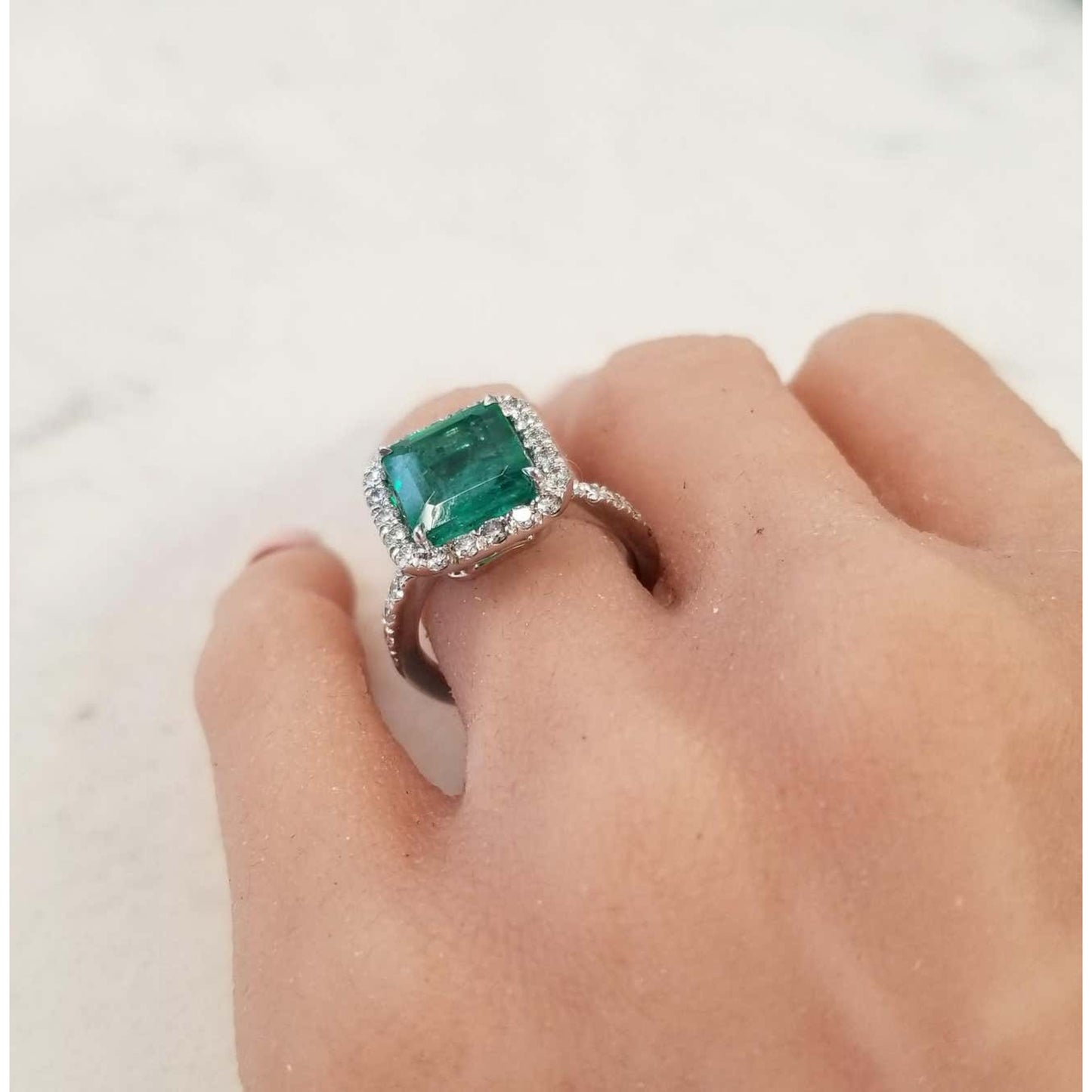 6 CT Colombian Emerald Halo Engagement Ring, Unique Bridal Vintage Natural Emerald Wedding Ring For Her, Antique Promise Ring Gift For Her