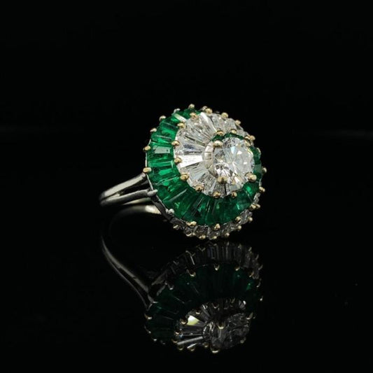 14K Gold Floral Emerald Engagement Ring Unique Vintage Moissanite Natural Emerald Wedding Ring Art Deco Victorian Antique Promise Ring