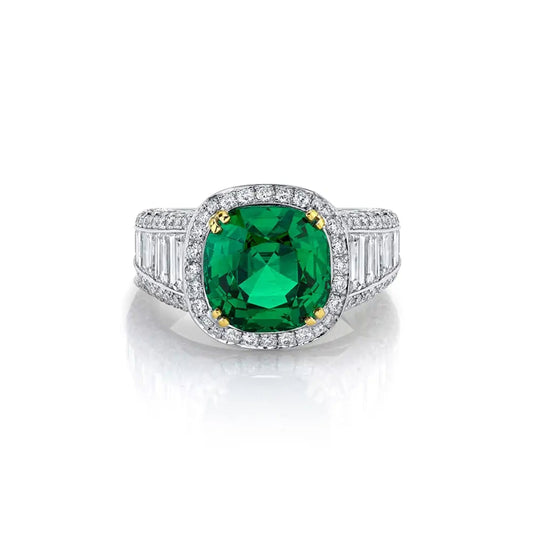 14K White Gold Natural Emerald Diamond Wedding Ring Unique Vintage Cushion Cut Emerald Engagement Ring Promise band Crystal ring