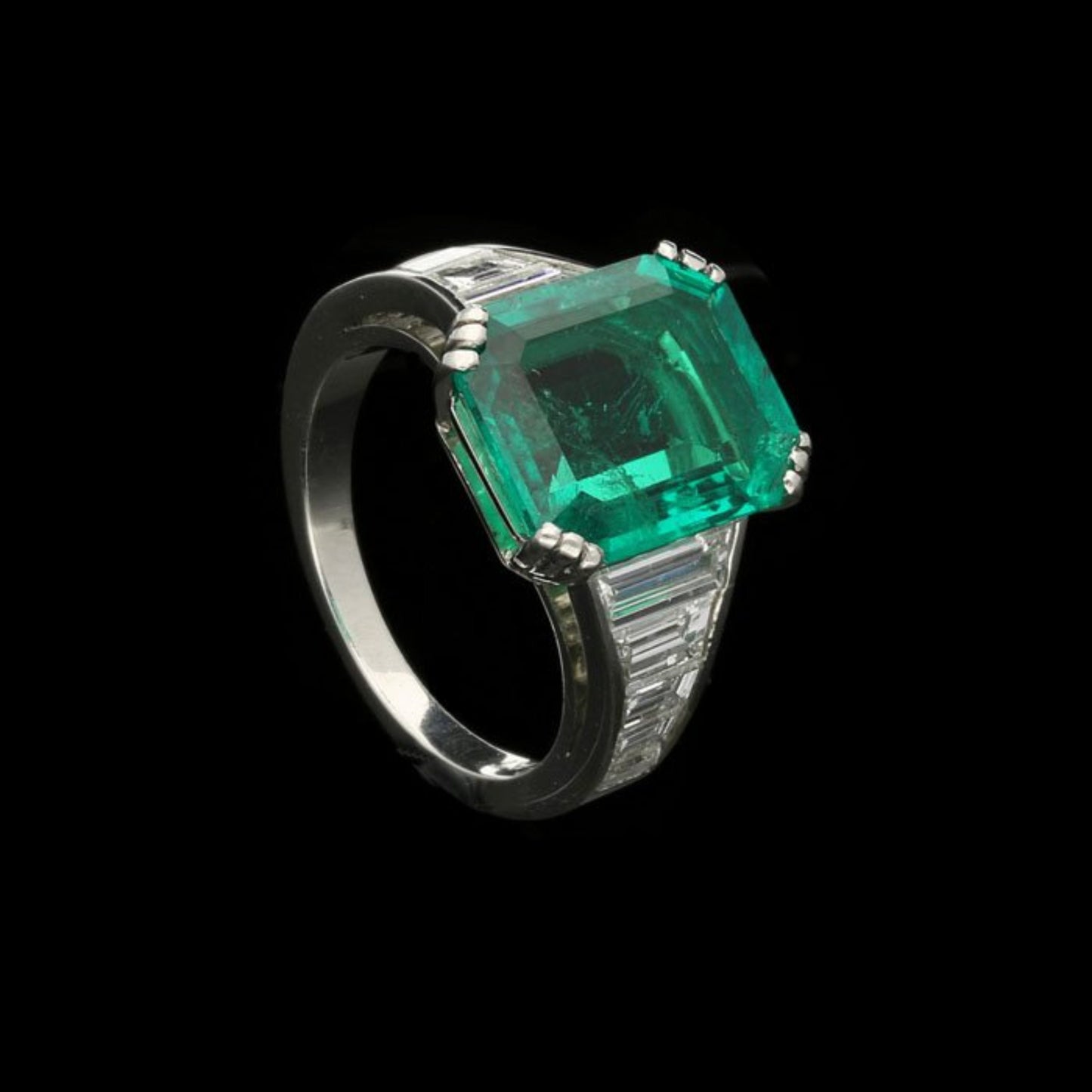 Antique 4CT Natural Emerald and Diamond Engagement Ring, Emerald Cut Emerald Vintage Engagement Ring, Emerald Promise Ring, Statement Ring