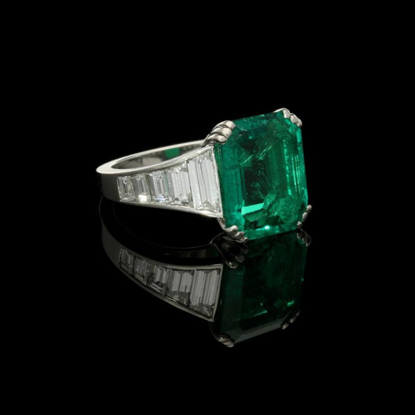 Antique 4CT Natural Emerald and Diamond Engagement Ring, Emerald Cut Emerald Vintage Engagement Ring, Emerald Promise Ring, Statement Ring