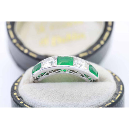 Alianza de compromiso con diamante esmeralda, alianza de boda vintage con diamante verde esmeralda, anillo de oro de 14 quilates con halo de esmeralda natural, anillo de moissanita, regalo de Navidad