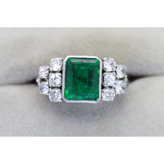 Art Deco Emerald Engagement Ring, Natural Emerald Vintage Wedding Ring, Vintage Emerald Diamond Statement Ring, Antique Diamond Promise Ring