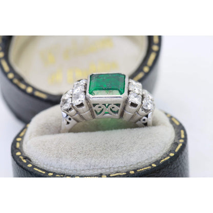 Art Deco Emerald Engagement Ring, Natural Emerald Vintage Wedding Ring, Vintage Emerald Diamond Statement Ring, Antique Diamond Promise Ring