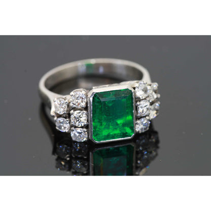 Art Deco Emerald Engagement Ring, Natural Emerald Vintage Wedding Ring, Vintage Emerald Diamond Statement Ring, Antique Diamond Promise Ring