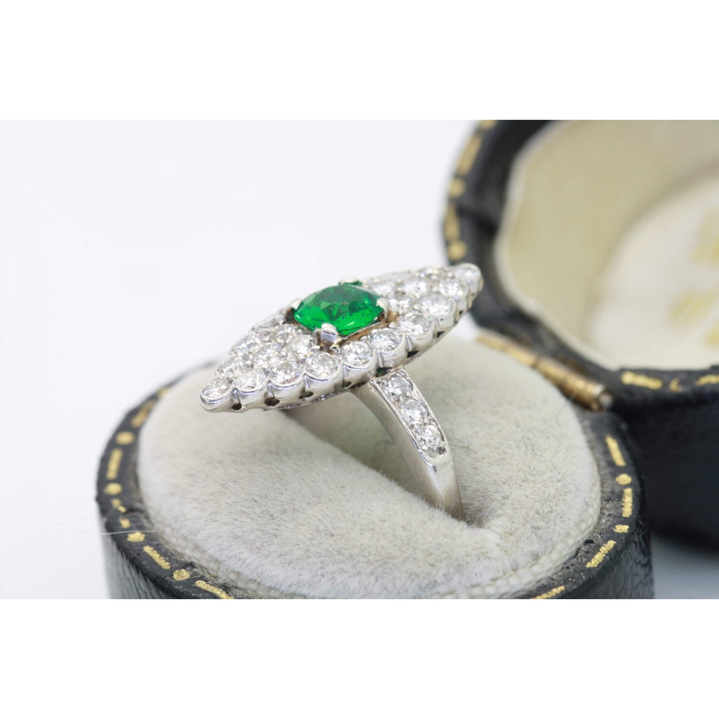 Antique Emerald Statement Ring, Halo Emerald Diamond Wedding Ring, Natural Emerald Engagement Ring, Art Deco Emerald Diamond Promise Ring