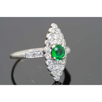 Antique Emerald Statement Ring, Halo Emerald Diamond Wedding Ring, Natural Emerald Engagement Ring, Art Deco Emerald Diamond Promise Ring