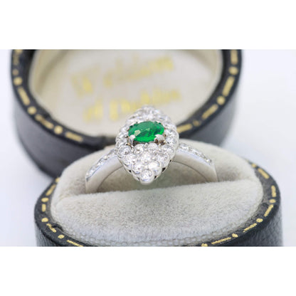 Antique Emerald Statement Ring, Halo Emerald Diamond Wedding Ring, Natural Emerald Engagement Ring, Art Deco Emerald Diamond Promise Ring