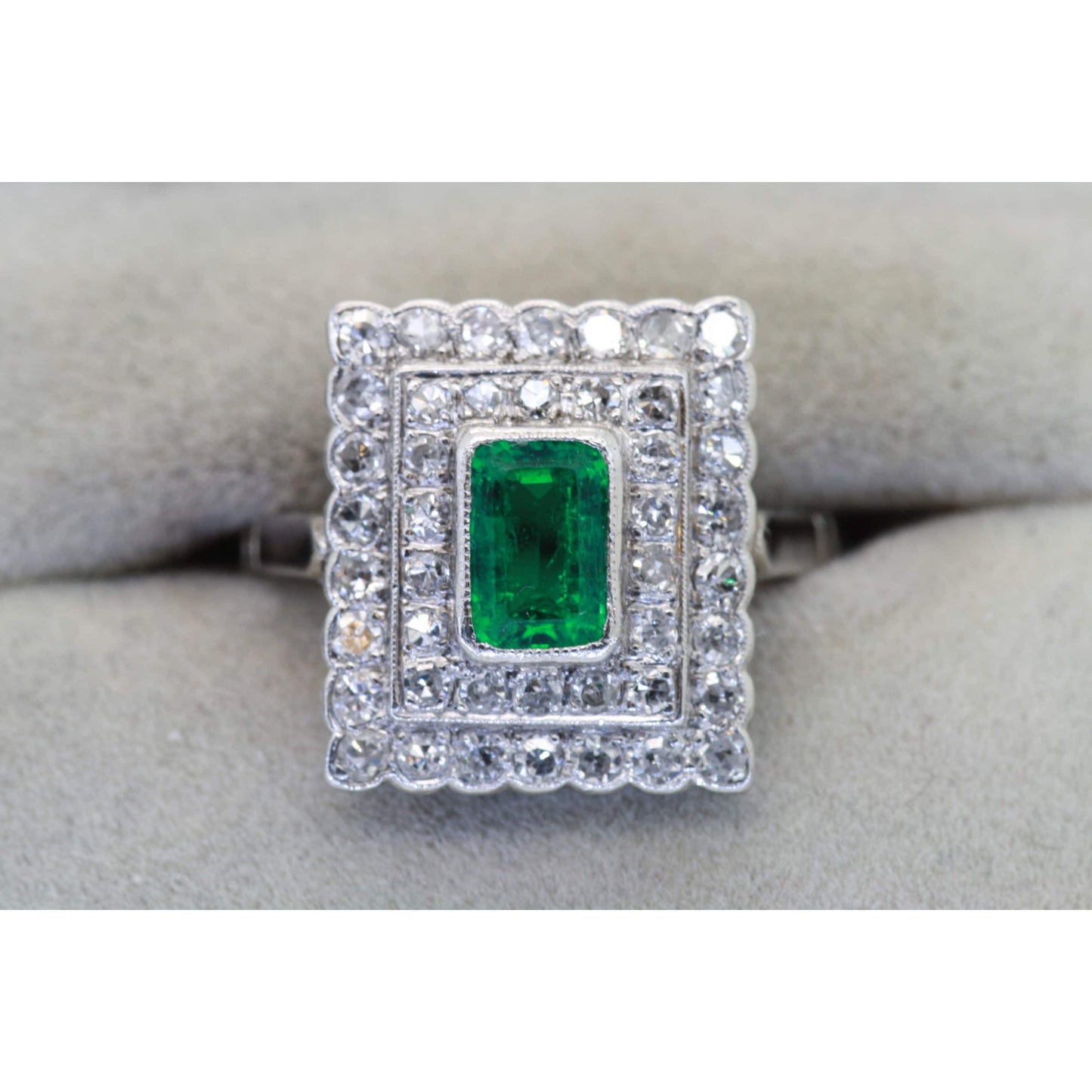 Double Halo Emerald Diamond Engagement Ring, Natural Emerald Vintage Wedding Ring, Halo Natural Emerald Diamond Statement Ring For Her