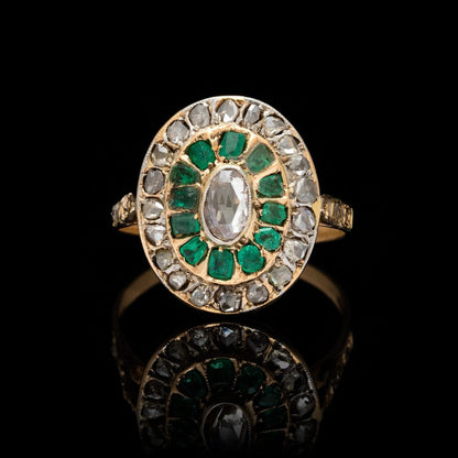 Anillo de compromiso victoriano con esmeralda natural, anillo de bodas con esmeralda y moissanita con halo de oro de 14 quilates, anillo con piedra natal de mayo, anillo llamativo de aniversario