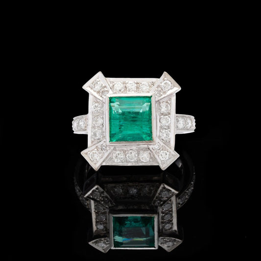 2.5 CT Natural Emerald Anniversary Rings for Women, Halo Emerald Diamond Ring, Green Emerald Wedding Ring, Art Deco Bridal Engagement Ring