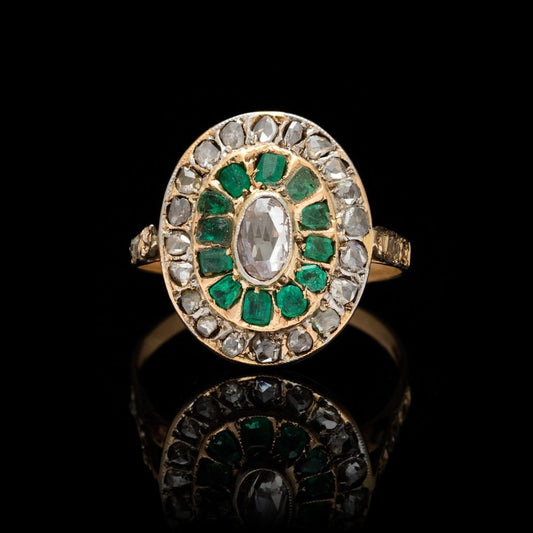 Anillo de compromiso victoriano con esmeralda natural, anillo de bodas con esmeralda y moissanita con halo de oro de 14 quilates, anillo con piedra natal de mayo, anillo llamativo de aniversario