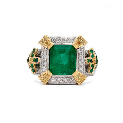 Anillo de compromiso vintage con esmeralda natural para mujer, anillo de moissanita con halo de esmeralda, anillo de bodas con esmeralda verde en oro de 14 quilates, anillo de cóctel Art Deco