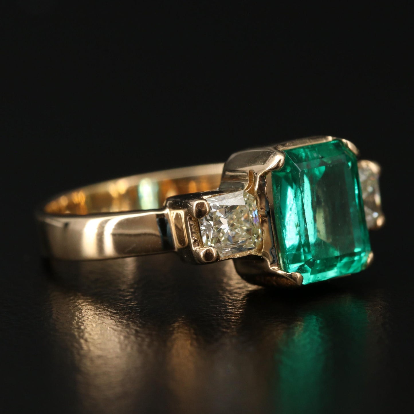 14K Gold Emerald Diamond Engagement Ring, Natural Emerald Diamond Wedding Ring, Art Deco Emerald Bridal Promise Ring, May Birthstone Ring