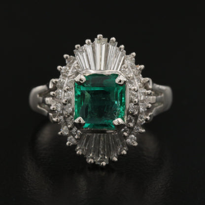 Art Deco Natural Emerald Engagement Ring, Halo Emerald Diamond Ring, Antique Emerald Wedding Ring Floral Emerald Moissanite Anniversary Ring