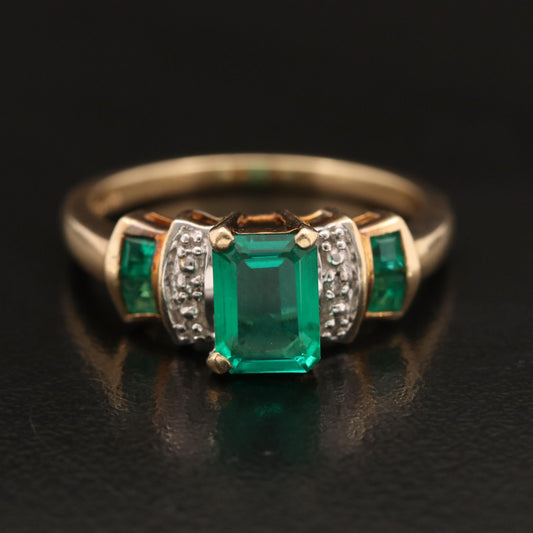 Anillo de compromiso antiguo con esmeralda natural, anillo de esmeralda único, anillo de bodas con esmeralda, anillo de compromiso con diamantes y esmeralda en oro de 14 quilates, esmeralda verde