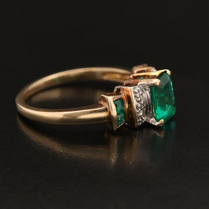 Anillo de compromiso antiguo con esmeralda natural, anillo de esmeralda único, anillo de bodas con esmeralda, anillo de compromiso con diamantes y esmeralda en oro de 14 quilates, esmeralda verde