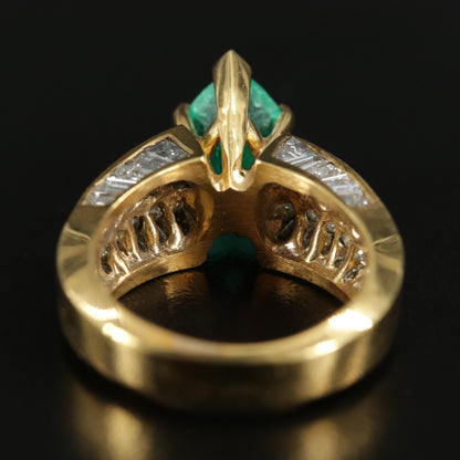 Anillo de compromiso de boda con diamante esmeralda de talla pera vintage, anillo de compromiso nupcial con esmeralda estilo art déco, anillo de aniversario con esmeralda verde en oro de 14 quilates