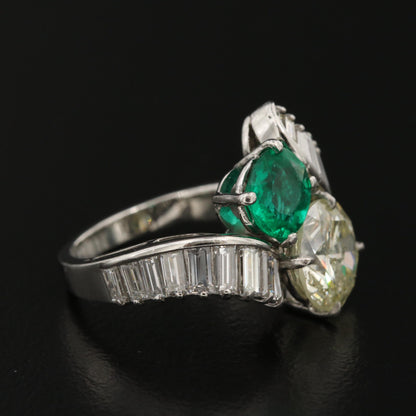 Alianza de boda con esmeralda natural, anillo con esmeralda verde antigua, anillo de compromiso con esmeralda estilo art déco, alianza de boda con esmeralda y diamantes en oro de 18 quilates