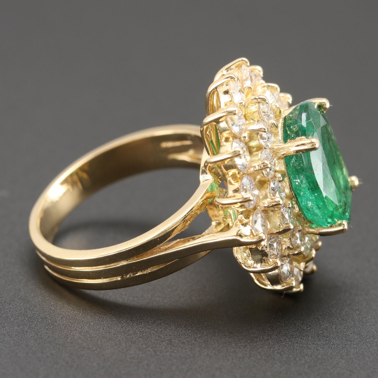 Anillo de compromiso con diamantes naturales de esmeralda de talla ovalada, anillo de cóctel con estilo art déco de esmeralda para mujer, anillo de aniversario de oro con esmeralda