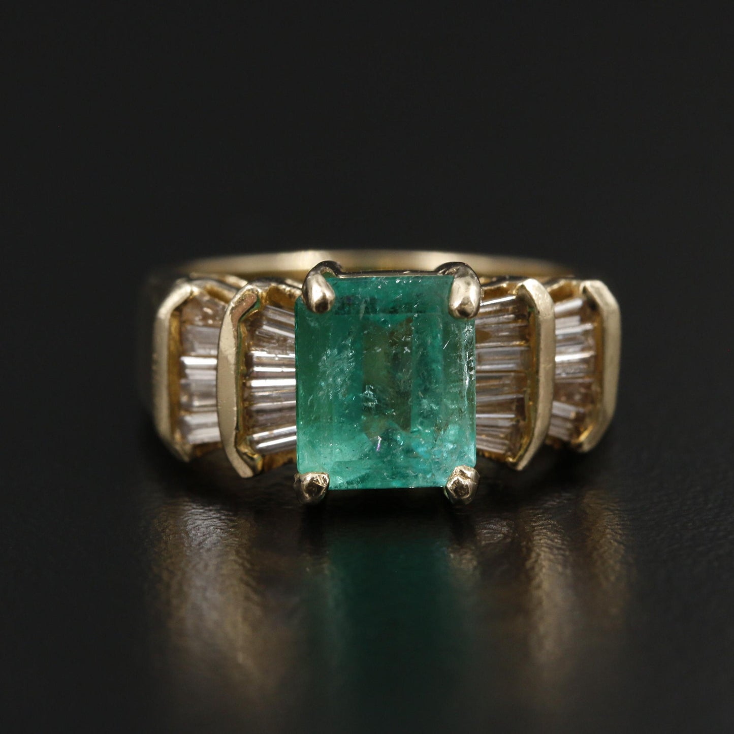 Anillo de compromiso con esmeralda natural de talla esmeralda, anillo de esmeralda, anillo de bodas con esmeralda, anillo de compromiso con diamantes y esmeralda en oro de 14 quilates, anillo con esmeralda verde