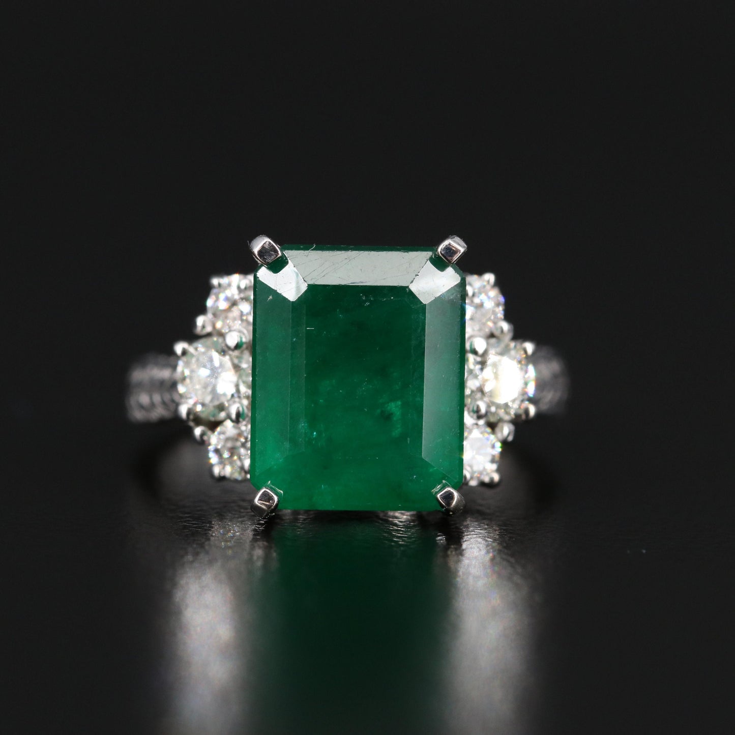 Anillo de compromiso con esmeralda de 4,81 ct, anillo de bodas con diamante y esmeralda natural, anillo de compromiso minimalista con esmeralda, anillo de aniversario con diamante y esmeralda