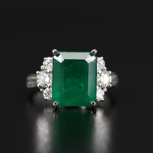 Anillo de compromiso con esmeralda de 4,81 ct, anillo de bodas con diamante y esmeralda natural, anillo de compromiso minimalista con esmeralda, anillo de aniversario con diamante y esmeralda