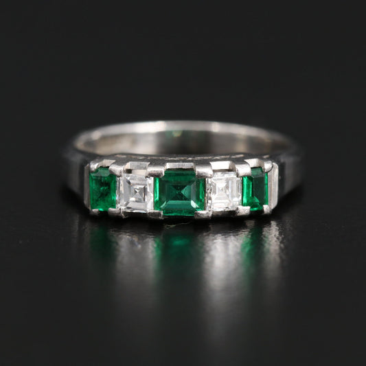 Minimalist Emerald Diamond Wedding Band, Natural Emerald Diamond Engagement Band, 18K Gold Emerald Anniversary Ring, May Birthstone Ring