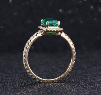 3 Carat Natural Emerald Engagement Ring Halo Vintage Diamond Engagement Ring 14K Gold Unique Antique Emerald Ring for her Promise Ring