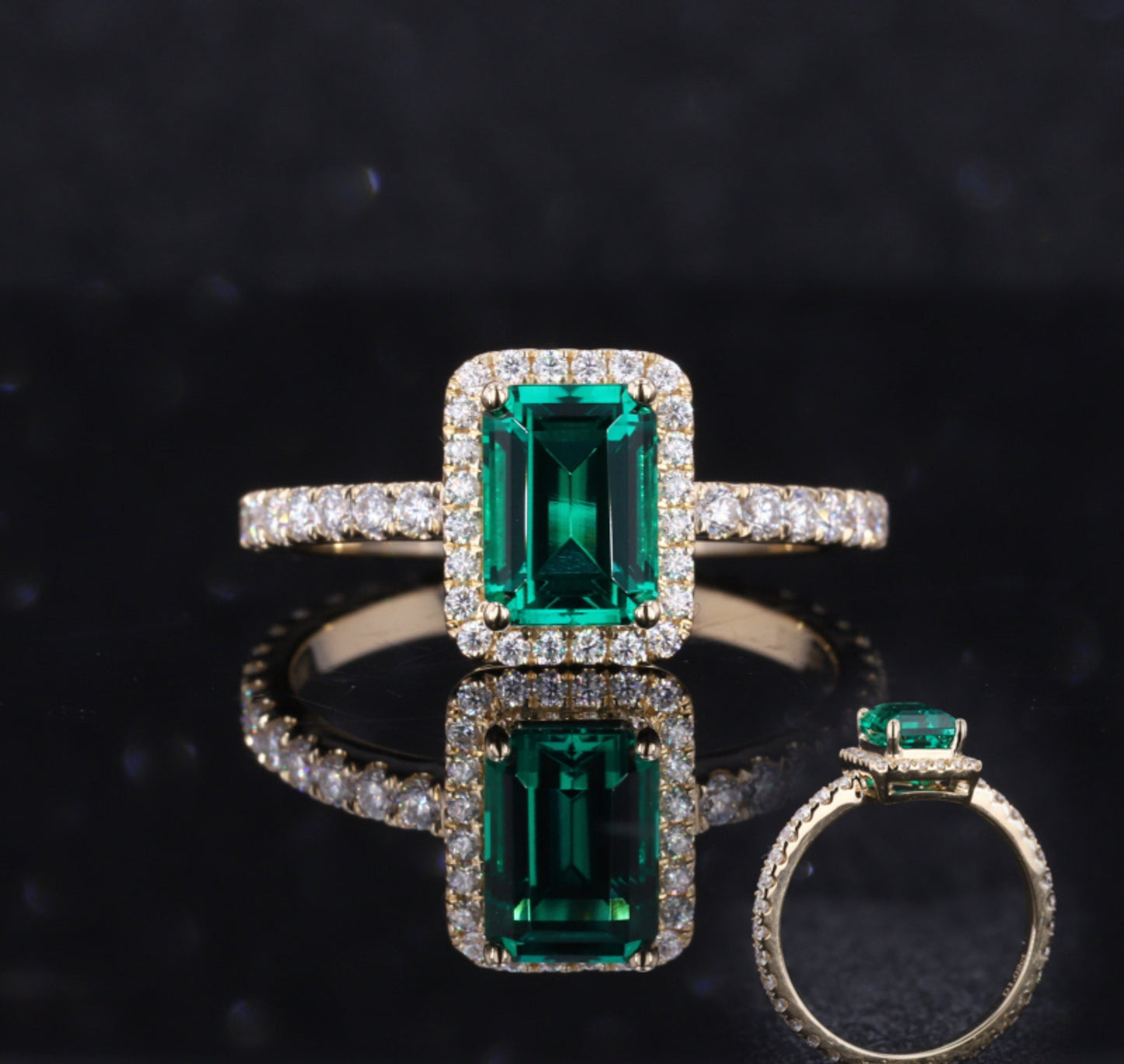 3 Carat Natural Emerald Engagement Ring Halo Vintage Diamond Engagement Ring 14K Gold Unique Antique Emerald Ring for her Promise Ring